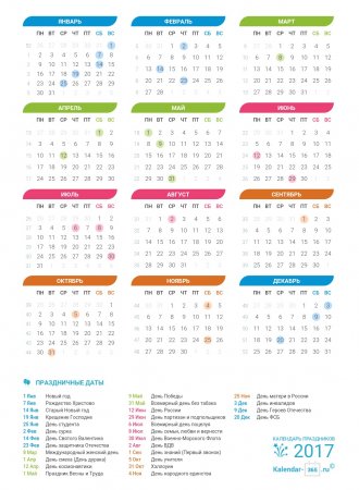 Календарь на Январь 2017 года