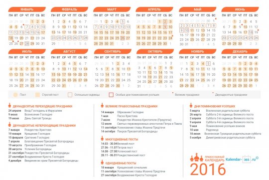 Православный календарь на Сентябрь 2016 года