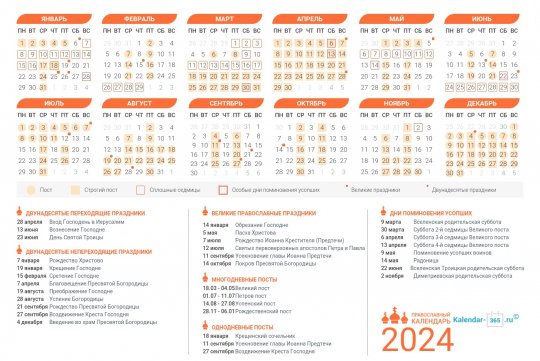 Православный календарь на Январь 2099 года