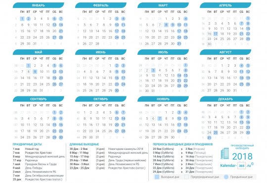 Производственный календарь Беларуси на 2018 год