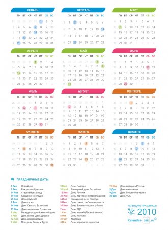 Календарь праздников на 2010 год