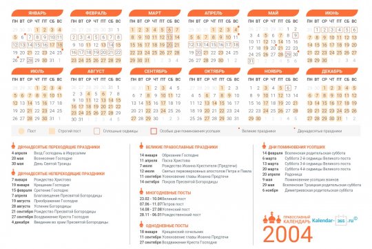 Православный календарь на Июнь 2004 года
