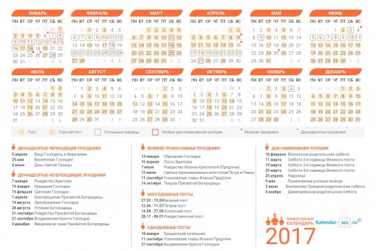 Православный календарь на 2017 год