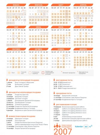 Православный календарь на 2007 год