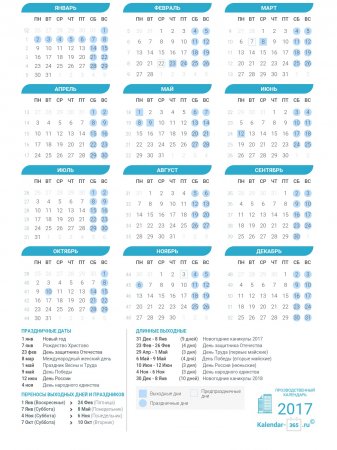 Производственный календарь на 2017 год в России