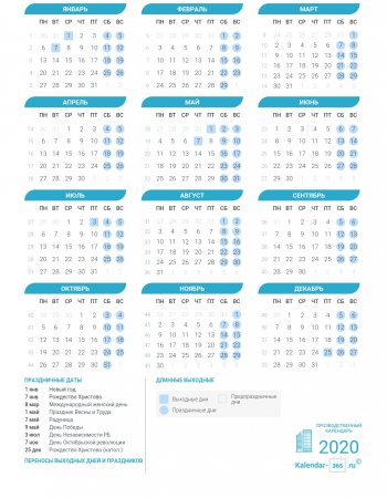 Производственный календарь Беларуси на 2020 год