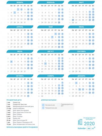 Выходные и праздничные дни Казахстана на Декабрь 2020 года